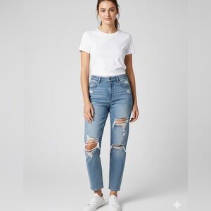 American Eagle Stretch Distressed Mom Straight Jean